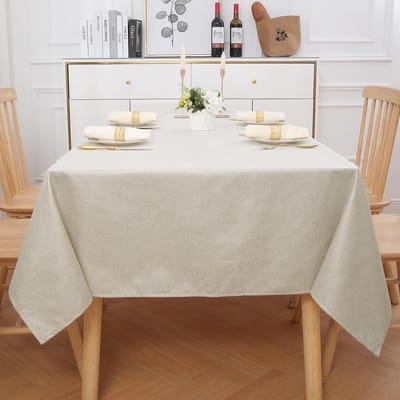 Tafelkleed met linnenlook, afwasbaar en waterafstotend, 100 x 140 cm, beige
