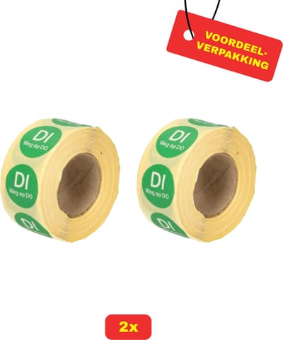 2 X HACCP datumstickers met Di weg op Do - 2 x 500 stickers - Voordeelverpakking