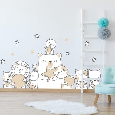 Muurstickers - Dieren die vissen tussen de maan en de sterren - Zelfklevende stickers - 180x120cm