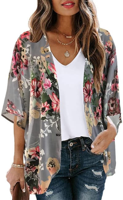 Geweo Dames Strandcover-up - Lange Pareo, Tuniek of Kimono in Boho Stijl | Lichtgewicht Zomerjurk als Bikini Cover-up | One Size - Grijs
