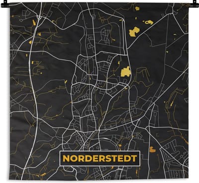 Wandkleed - Wanddoek - Duitsland – Black and Gold – Norderstedt – Stadskaart – Kaart – Plattegrond - 180x180 cm - Wandtapijt