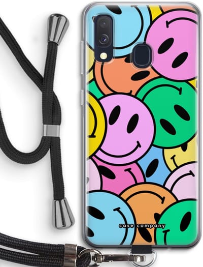 Case Company® - Hoesje met koord geschikt voor Samsung Galaxy A40 hoesje met Koord - Smiley N°1 - Telefoonhoesje met Zwart Koord - Bescherming aan alle Kanten en Over de Schermrand