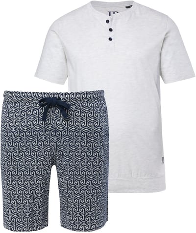 JP 1880 - Heren - Pyjama Buik-Fit loungewear T-shirt broek met patroon - Off-white - Maat 3XL