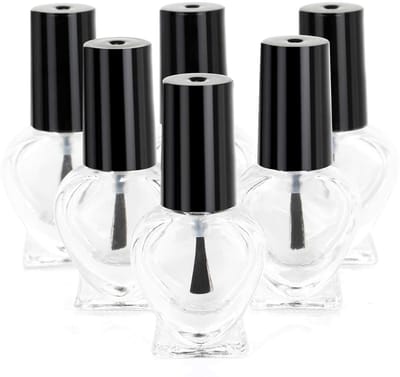 Dailygoods - Glazen Flesjes met Kwast - Ideaal voor Nagellak - Hartvorm - Set van 6 - Perfect voor Reis en Thuis - Professioneel Gebruik
