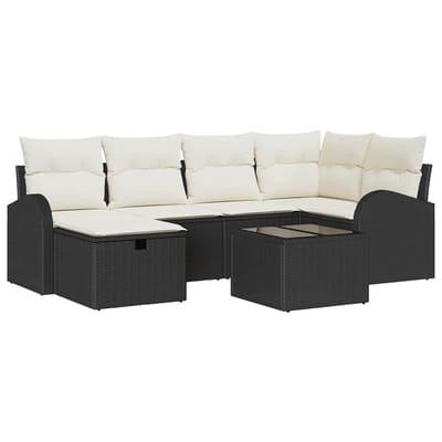 vidaXL - Bankstel - 7 - st - Zwart - en - Crème - poly - rattan