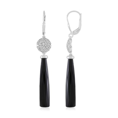 Cavill - Zilveren Oorbellen met 17,1 ct Zwarte Onyx en 0,378 ct Zirkonia - 925 Sterling Zilver - Elegante Langwerpige Oorbellen voor Dames