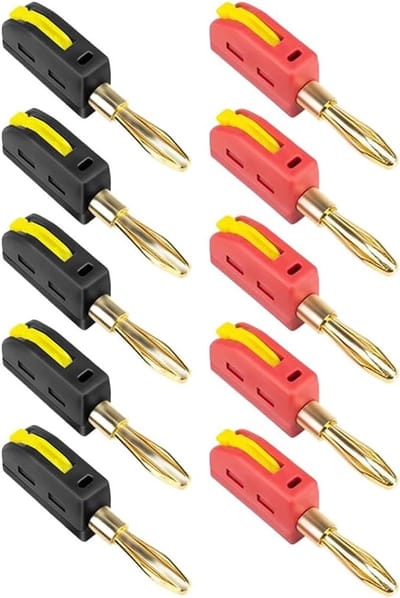 Banana Plug Set - Luidspreker Connectoren - Audio Verbindingen - Goud Verguld Messing - 10 Stuks - Rood Zwart