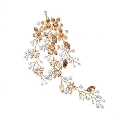 Goudkleurige haar slinger dames bloemen haarband met faux parels en bladeren handgemaakte bruid haaraccessoire voor bruiloft feest en gala