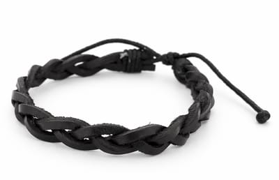 Zwarte herenarmband van gevlochten leer met schuifknoop