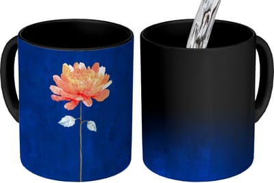 Magische Mok - Foto op Warmte Mokken - Koffiemok - Bloem - Oranje - Bladeren - Magic Mok - Beker - 350 ML - Theemok
