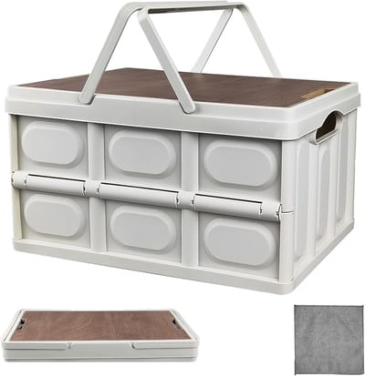Opvouwbare Plastic Opbergdoos met Deksel, 30 Liter, Handige Campingbox voor Thuis, Reis en Auto, 43,5 x 30 x 24 cm, Ruimtebesparend en Multifunctioneel