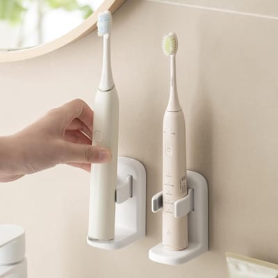Famanu – Elektrische tandenborstelhouder voor wandmontage, set van 2, zelfklevend en ruimtebesparend, wit