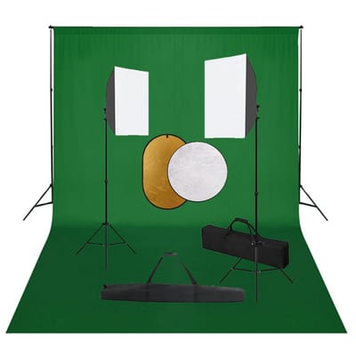 vidaXL - Fotostudioset - met - softboxlampen, - achtergrond - en - reflector