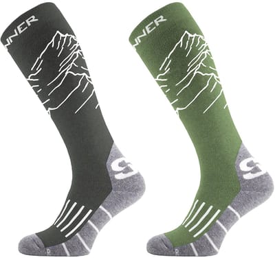 SINNER MEN SKI SOCKS MOUNTAIN DOUBLE PACK - GREEN-Zwart - Unisex - Maat 45-47