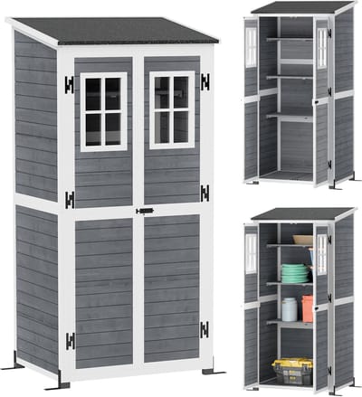 Outsunny-Gartenschrank-Tannenholz-91L x 69B x 192H cm-Hellgrau