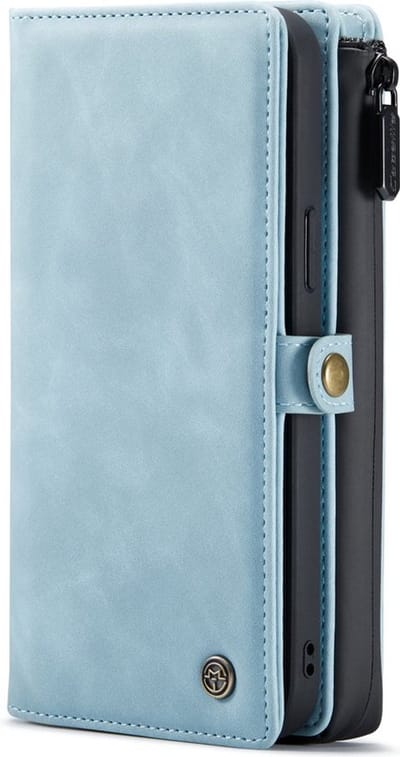 Casemania Hoesje Geschikt voor Apple iPhone 13 Pro Aqua Blue - Luxe 2 in 1 Portemonnee Book Case met Extra Vakken
