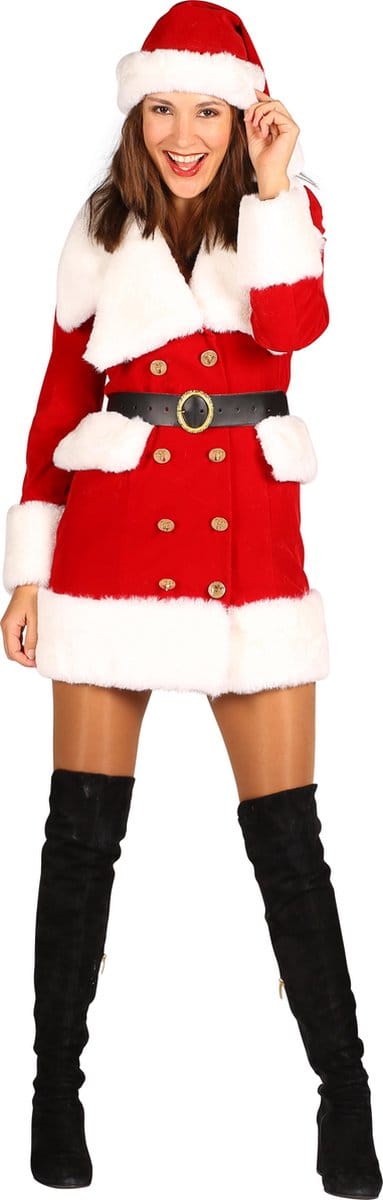 Kerstmeisje Nieve fluweel deluxe | Rood-wit | Jurk, muts en riem | XL