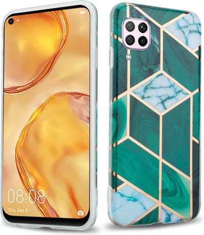 Cadorabo Hoesje geschikt voor Huawei NOVA 6 SE / P40 LITE / NOVA 7i in Donkergroen Wit Goud Marmer No. 6 - Beschermhoes gemaakt van TPU siliconen Case Cover met mozaïek motief