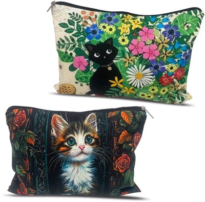Dailygoods - 2-delige schattige kattenmake-uptas, cadeau voor vrouwen, meisjes en vriendinnen die kattenliefhebbers zijn, biedt ruimte voor make-upkwasten, make-up-toolset, toilettas