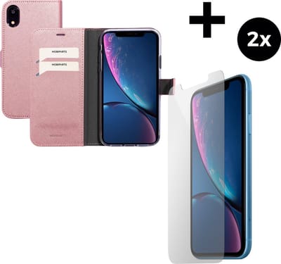 Mobiparts Saffiano Wallet hoesje geschikt voor Apple iPhone XR met 2 Screenprotectors van Gehard Glas - Roze