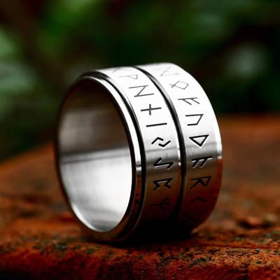 Nieuwe Eenvoudige Dubbele Viking Runen Ring Voor Mannen Vrouwen 316L Roestvrij Staal Draaibaar Mode Koppel Amulet Sieraden Cadeaus 8 gray