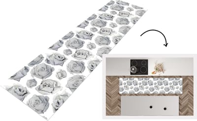 Keukenloper - Loper keuken - Rozen - Bloem - Zwart Wit - Patroon - 200x50 cm - Keukenloper vinyl