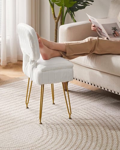 Make-up Stoel - Ottoman Poef - Kamer Decoratie - Opvouwbaar Rugleuning - 42x31x72 cm - Wit
