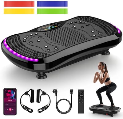DIMICO - Trilplaat Fitness - Home Gym - Vibratie Plaat - Spier Trainer - 9 Programma’s & 200 Niveaus – Weerstandsbanden – 200KG
