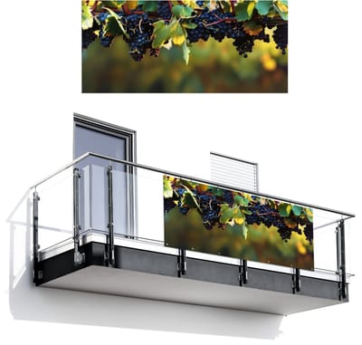 Balkonscherm 200x90 cm - Balkonposter Druiven - Wijn - Natuur - Groen - Balkon scherm decoratie - Balkonschermen - Balkondoek zonnescherm