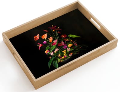 Dienblad hout 40x30 cm - Schootdienblad - Bloemen - Vaas - Kleurrijk - Borrelplank rechthoek - Plateau dienbladen