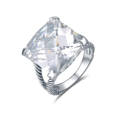 Quiges - Ring Klassiek in Vintage Stijl Solitair met Zirkonia Kristal Transparant Vierkant - 925 Zilver - QSR07618