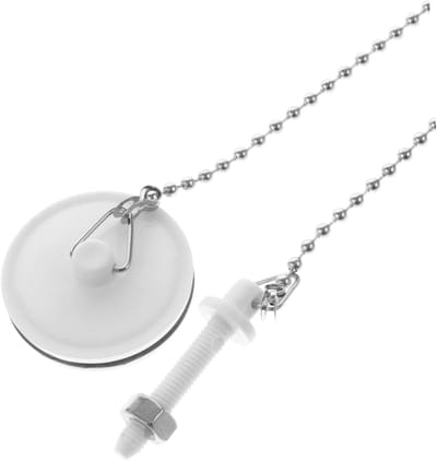 Badkuipstopper met Ketting - Afvoerstop Bad - Water Afsluiten - Roestvrij Staal en Kunststof - 3.8 cm Diameter - Wit
