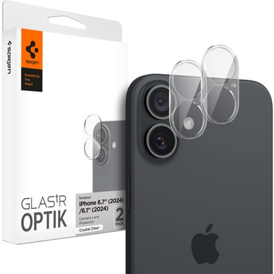 Spigen Camera Lens Protector Geschikt voor Apple iPhone 16 / 16 Plus - Glas.tR Optik - 9H Tempered Glass - 2-Pack Transparant