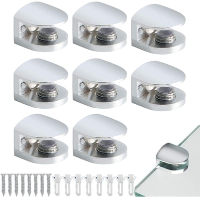 8 stuks - Glasklem - glasplaatdrager - glasklemmen voor glasplaat - glasklemmen kas - glas klemmen - Glasbevestigingssteun - Wandgemonteerde glasklem - Glasklem van zinklegering - Halfronde glasklem - Geschikt voor het bevestigen van glas