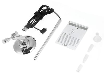 Microscoop met 200x vergroting, 8 ledlampjes, 720p high-definition camera en USB/Micro USB-interface voor aansluiting op computer/mobiele telefoon.