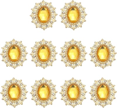 10 stuks strass knopen met platte achterkant, metalen voet en spiegel edelstenen voor knutselen, versieringen voor kleding, schoenen en tassen, geel