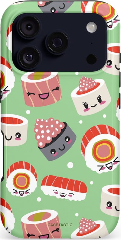 Casetastic hoesje geschikt voor Apple iPhone 17 Pro - MagSafe - Dubbellaagse bescherming - Sushi wonders - Fashion Case - Mintgroen Wit Koraal Perzik