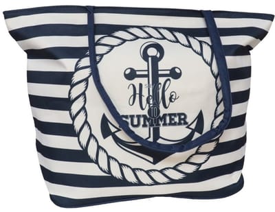 Gerimport strandtas - Hello Summer - Maritiem - blauw - touw handvat - 19 x 51 x 35 cm