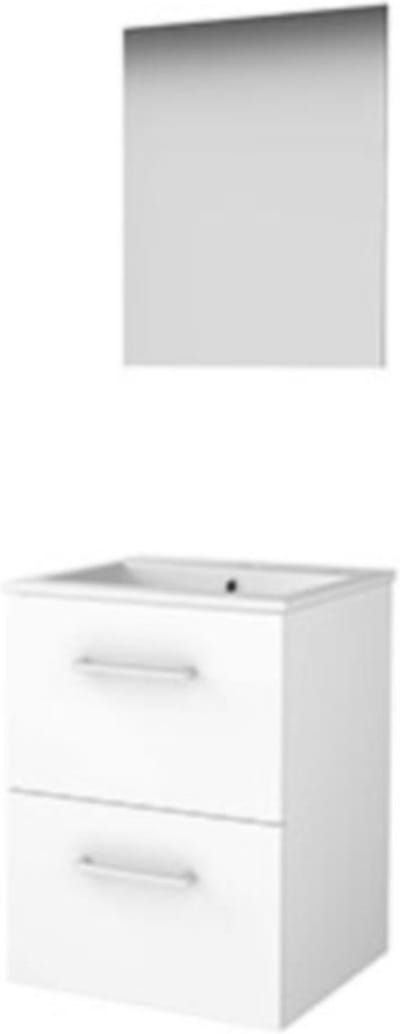 Basic-Line Ultimate 46 Badkamermeubelset - 50 x 46 cm - Met Grepen - 2 Lades - Keramische Wastafel - 1 Kraangat - Spiegel met Indirecte LED Verlichting - Ice White