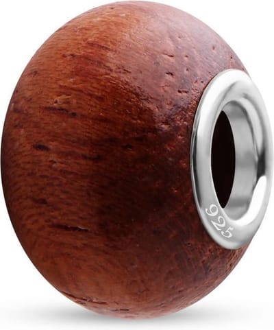 Quiges - 925 - Sterling - zilver - Houten - Kraal - Bedels - Beads - Uniek Bruin - Past op alle bekende merken - Armband WZ003