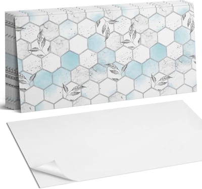 Coloray Plaktegels - Zeshoekig patroon met bladeren Wandtegel Zelfklevend - 60 cm x 30 cm - Turkoois Plaktegels - 6 stuks - Rechthoek PVC Tegels - Plaktegels Keuken - Zelfklevende Vloertegels Badkamer - Vinyl Tegels - Zelfklevende Wandtegels