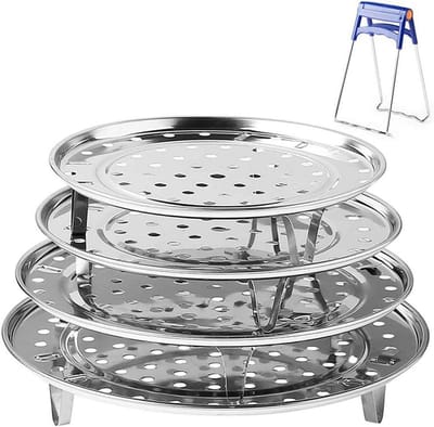 Stoomrek Set - Kookrek Keuken - Voedsel Stomen - Roestvrij Staal - 4 Stuks - Zilver