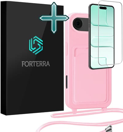 Hoesje Geschikt voor iPhone Air Pashouder Case Siliconen Hoes Met Koord Met Screenprotector - Hoes Geschikt voor iPhone Air Met Telefoonkoord Hoesje Back Cover Met Pasjeshouder - Lichtroze