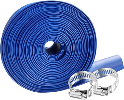 De Platte slang 15 m / Ø 38 mm, zwembadslang met 2 metalen aansluitingen, hoogwaardige flexibele tuinslang voor zwembad, tuin, vijver, blauw