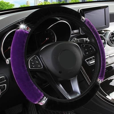 Housse de volant de voiture universelle en peluche douce avec strass, diamètre de 37 à 38Cm, accessoires d'intérieur, housse de direction, style de voiture violet
