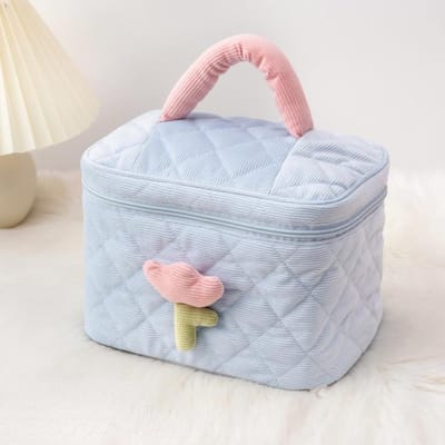 Bloem make-up tas rits grote zachte corduroy make-up tas vrouwelijke reismake-up beauty case