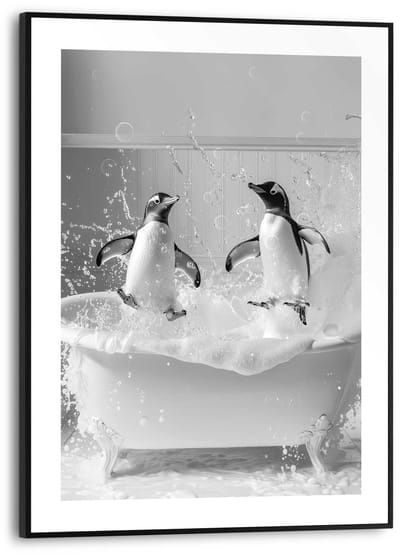 Schilderij Penguin Splash - 40 x 30 - Hout - REINDERS
