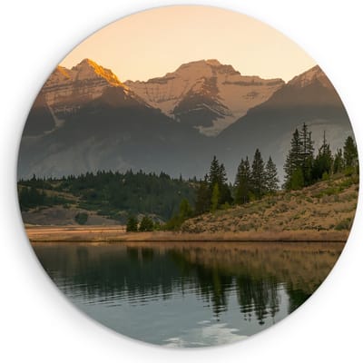 Saammp Muurcirkel Hout - Meer tussen de bergen - Landschap - Natuur - Ø 90 - Wandcirkel - Wanddecoratie Cirkel - Muurdecoratie Woonkamer - Slaapkamer decoratie - Rond Schilderij