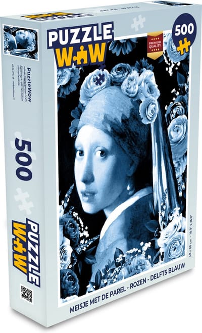 Puzzel Meisje met de parel - Rozen - Delfts blauw - Legpuzzel - Puzzel 500 stukjes