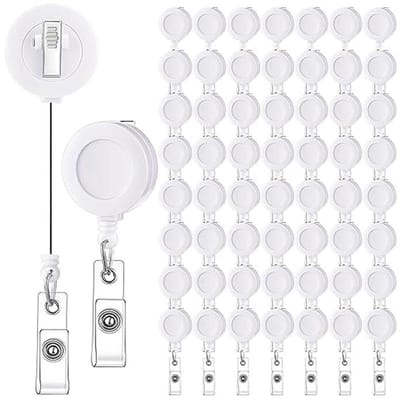 60 Stuks Intrekbare ID Naam Badge Rollen met Draaibare Clip - Witte Badge-Houders